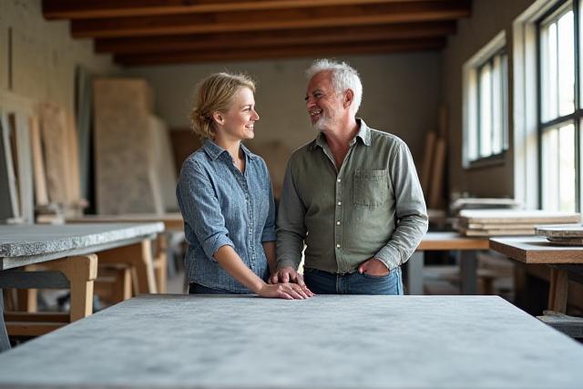 Grundare och hantverkare i en modern verkstad med naturmaterial
